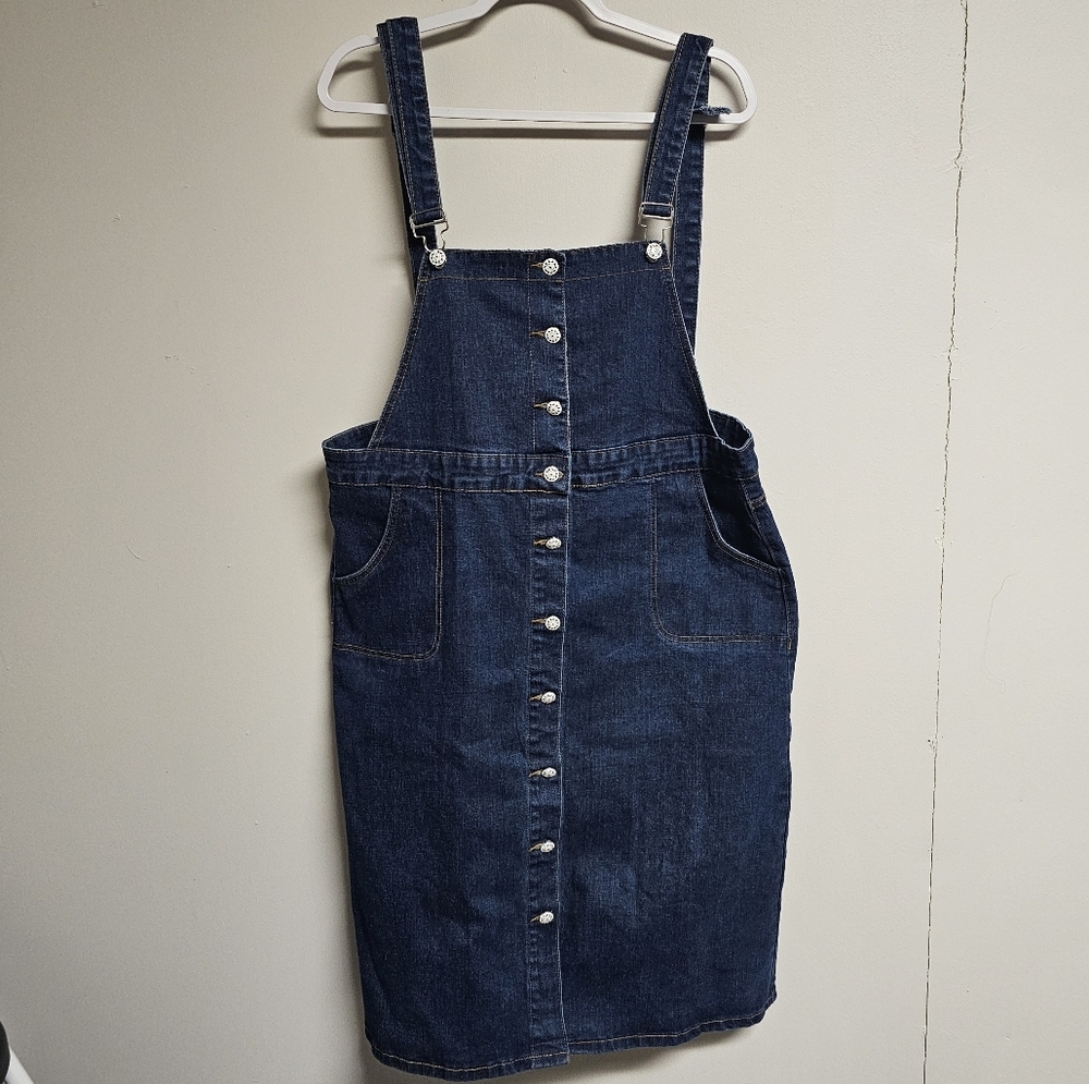 Denim Jean Jumper Dress Skirt Overalls size Xl fits ladies 16 18